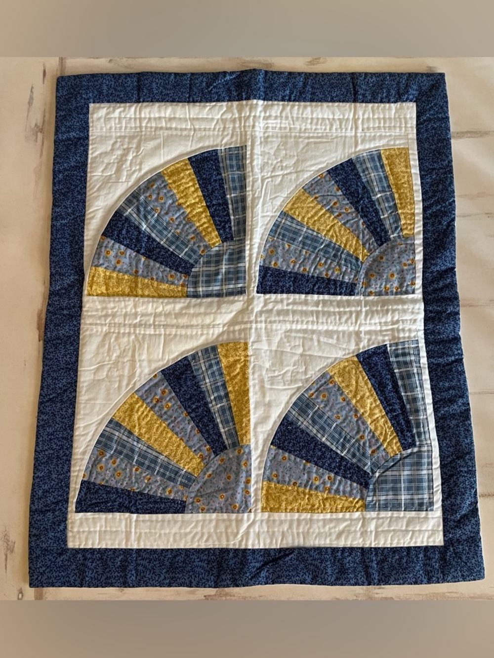 Cottagecore Patchwork Fan Quilted Sham Blue Yellow